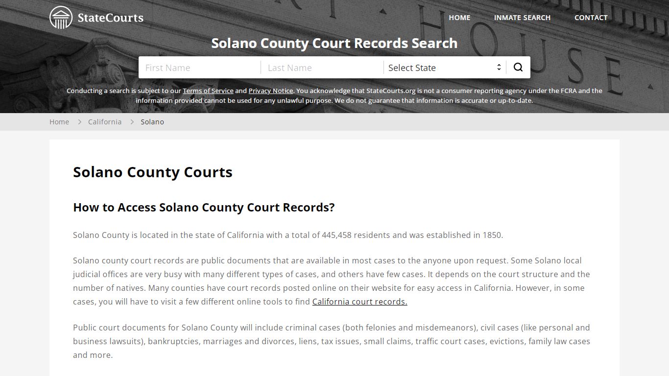 Solano County, CA Courts - Records & Cases - StateCourts